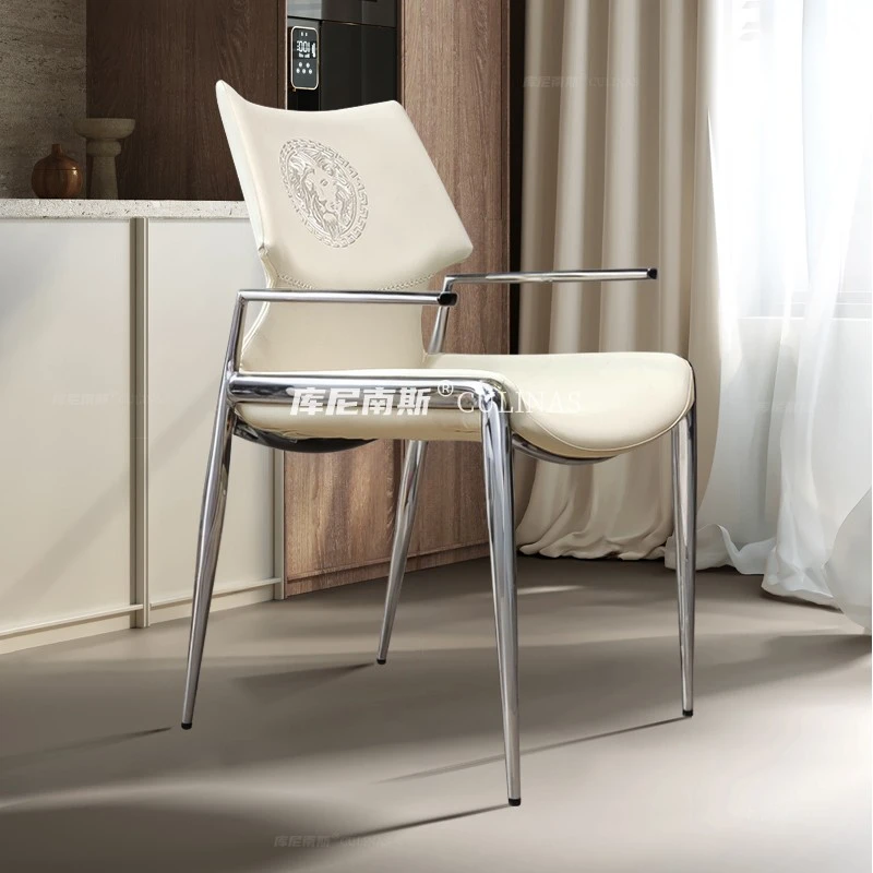 极简餐椅家用轻奢酒店餐椅全马鞍皮岛台餐椅高级感茶台椅主人椅子
