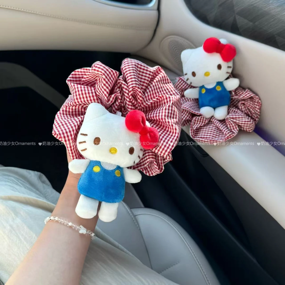 原创新款kt玩偶发圈格纹布艺大肠圈头绳2025新款个性韩系发绳头饰