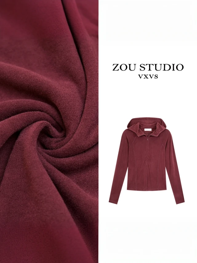 ZOU STUDIO【VXVS】纯色主题 显瘦拉链连帽卫衣外套7813