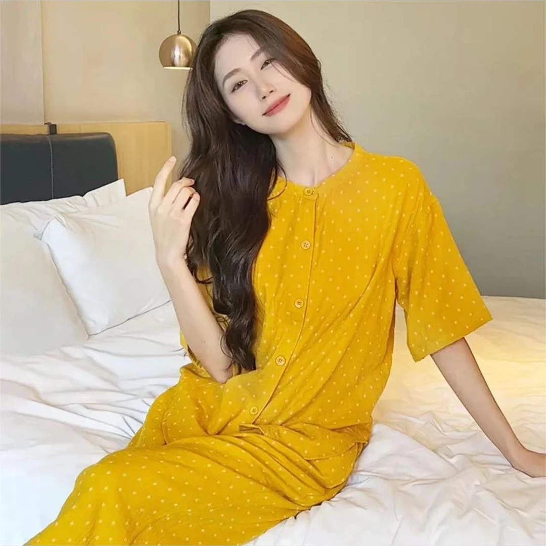 短袖七分裤睡衣纯棉女家居服2025春秋季女士套装大码可外穿