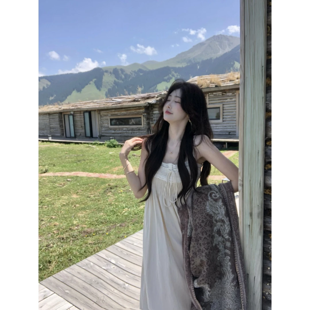 蕾丝古董连衣吊带裙侘寂风复古温柔长裙女  81035