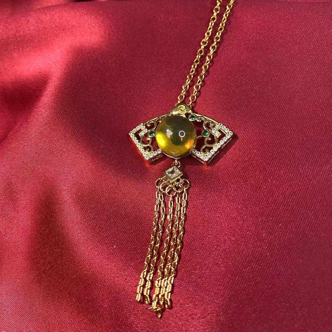 琥珀流苏设计款项链M310J