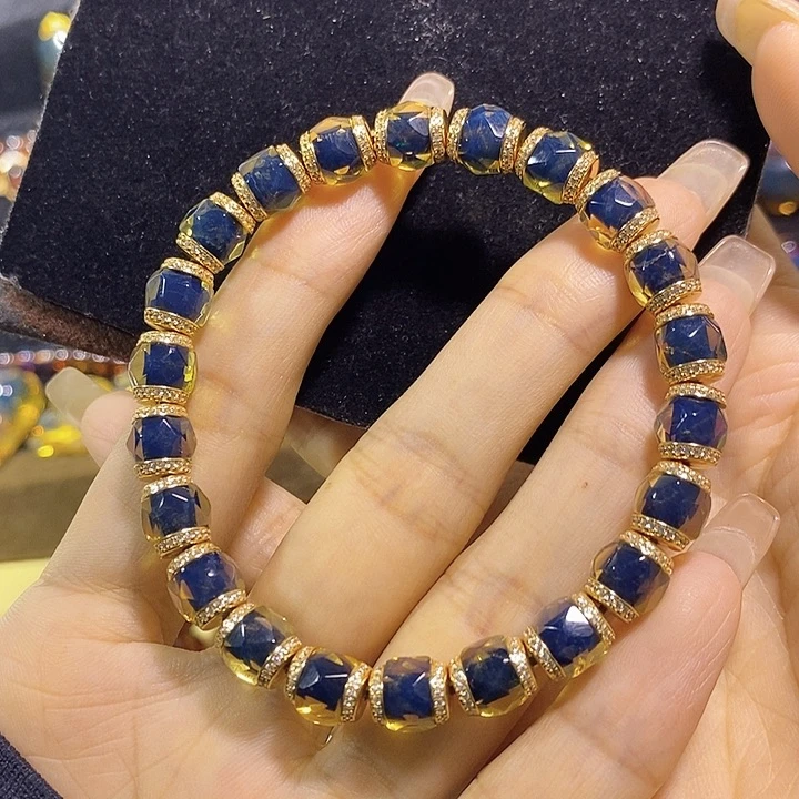 蓝珀未镶嵌珠宝奇石墨西哥蓝珀钻切手串7