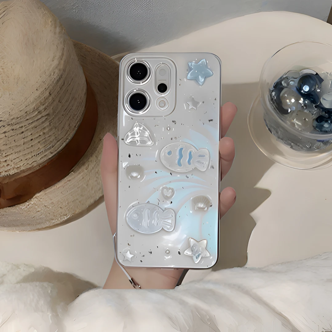 海洋贝壳小鱼适用oppoReno15 14 13pro 12手机壳滴胶Findx9 x8 x7