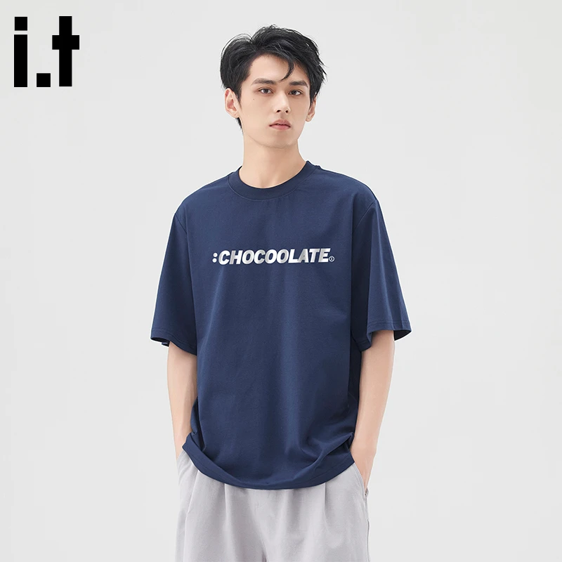 i.t:CHOCOOLATE休闲t恤男短袖2025夏季新款宽松圆领休闲纯色上衣
