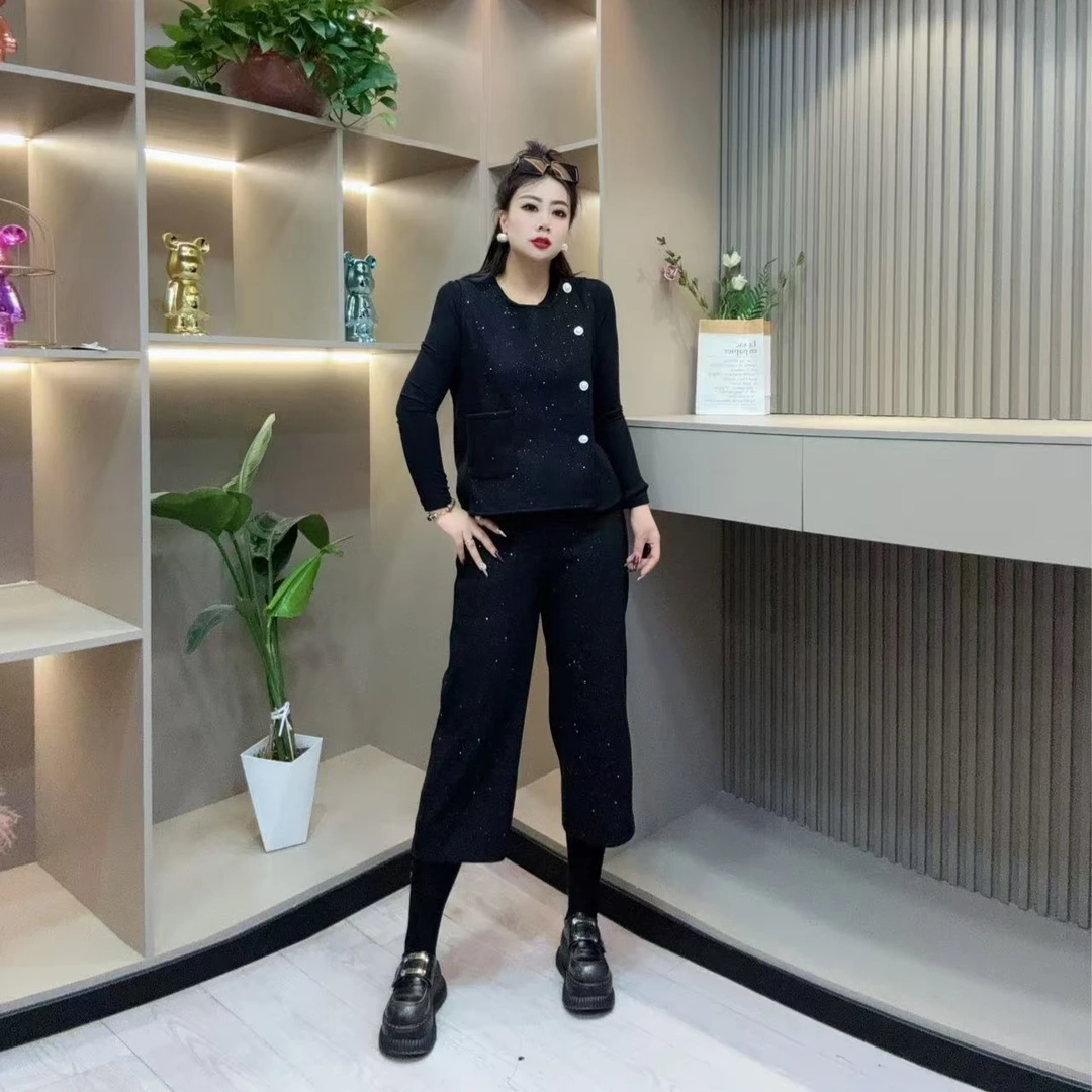 春季三件套-甜 3637时尚潮流显瘦纽扣侧兜蝴蝶结胖MM大码女装新款