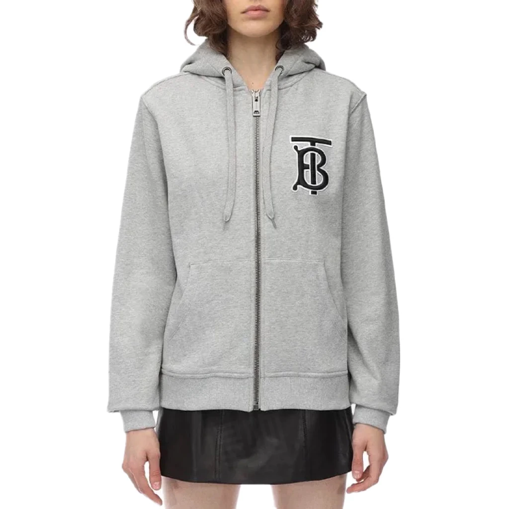 全新未使用 BURBERRY/博柏利 001059  灰色TB刺绣拉链棉质外套S码