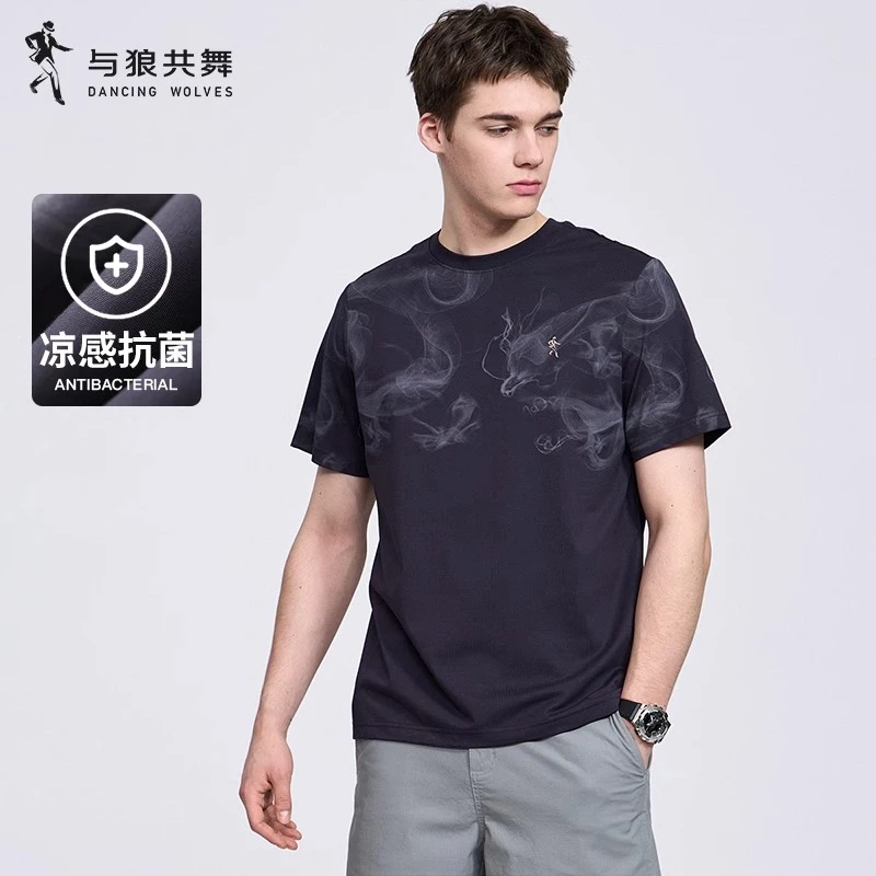 【7A抗菌】与狼共舞圆领短袖T恤男士2025夏季新款防螨亲肤透气上衣