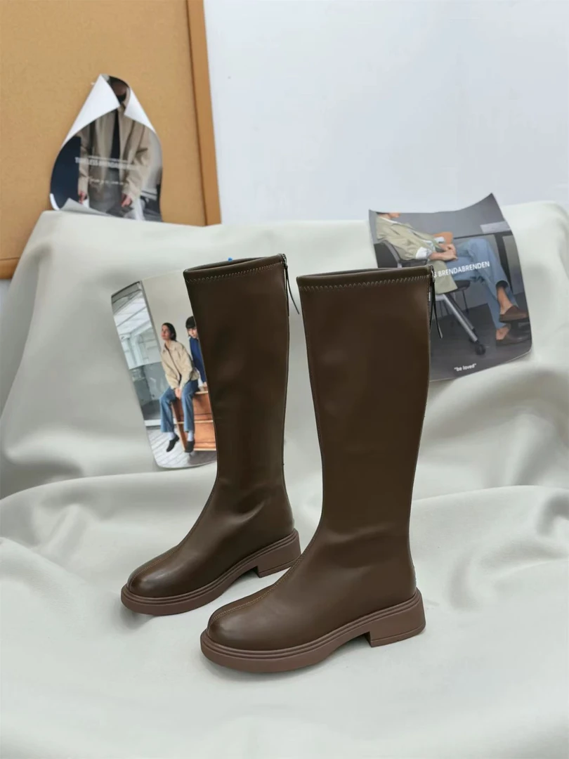 新款圆头粗跟舒适厚底不累脚百搭款长款女靴G111