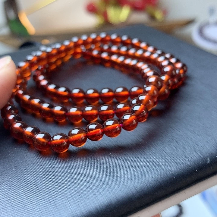 石榴石未镶嵌手链橙红卡5.5三圈