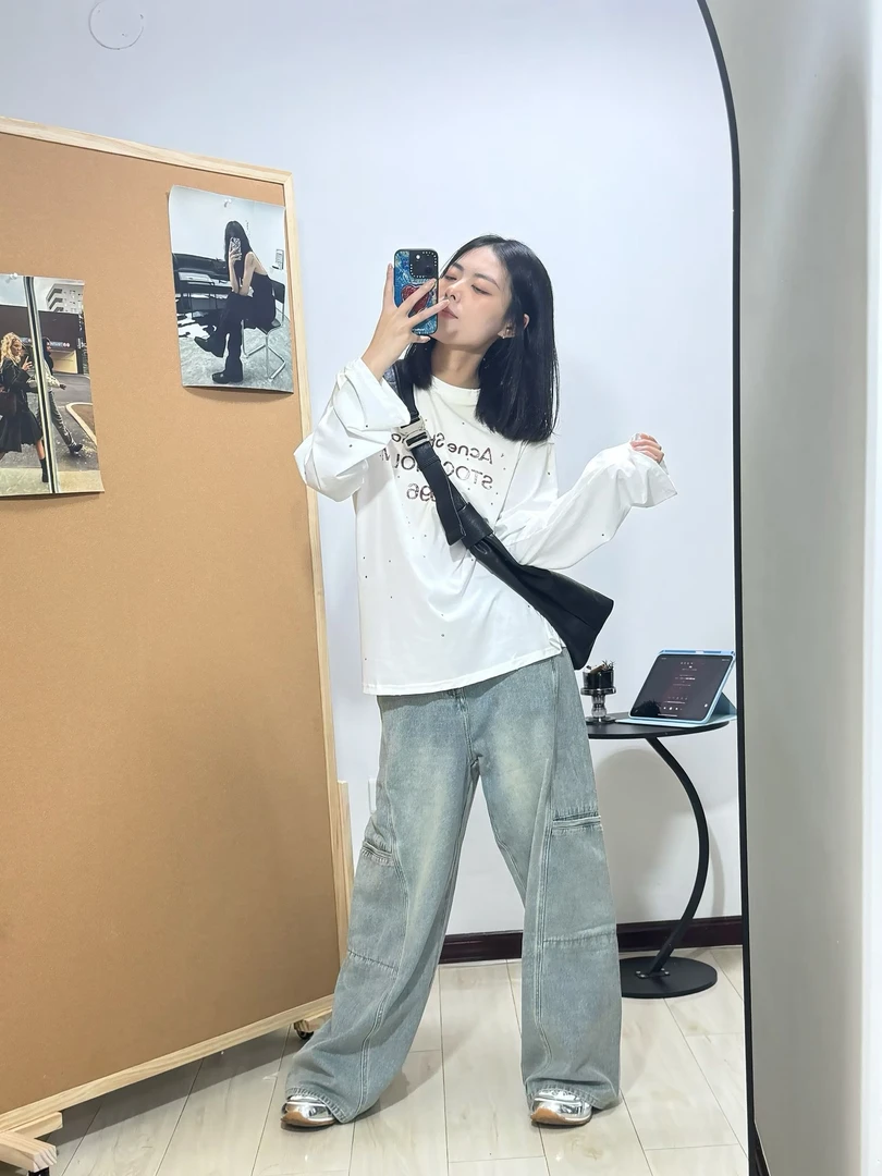 中长款法式朋克风字母防晒T恤宽松秋季街头江南风韩系