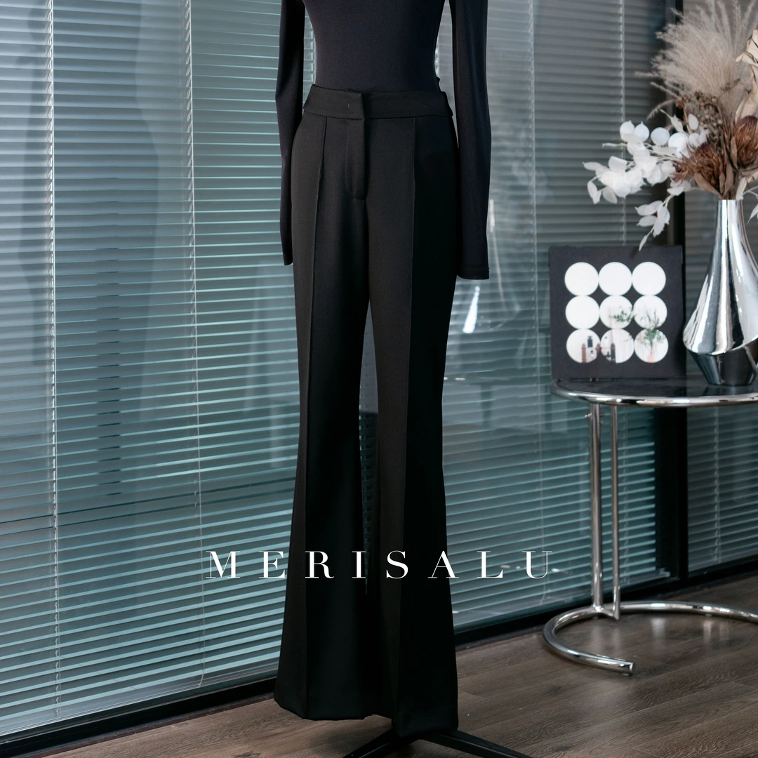 MERISALU【CHEN STUDIO】摩登秘境-修身微弹后开叉显瘦高腰微喇裤