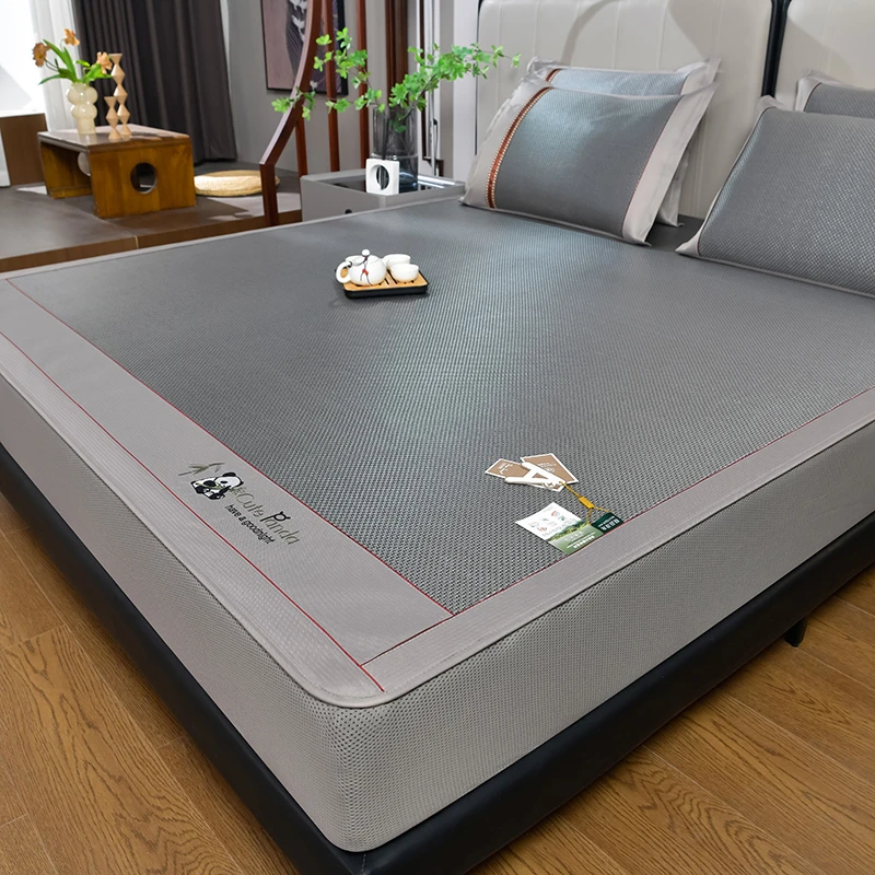 水星新家纺2025新款加厚经典熊猫冰藤席床笠款凉席藤席冰丝席竹