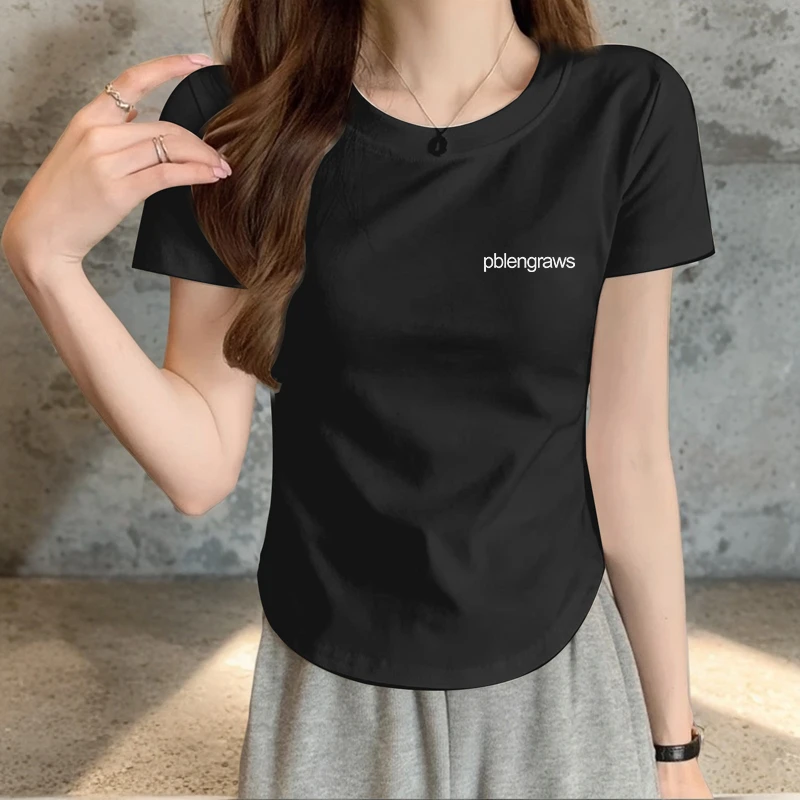 新款显瘦圆弧短袖T恤女显瘦减龄弧形下摆微胖女款白色气质正肩t恤