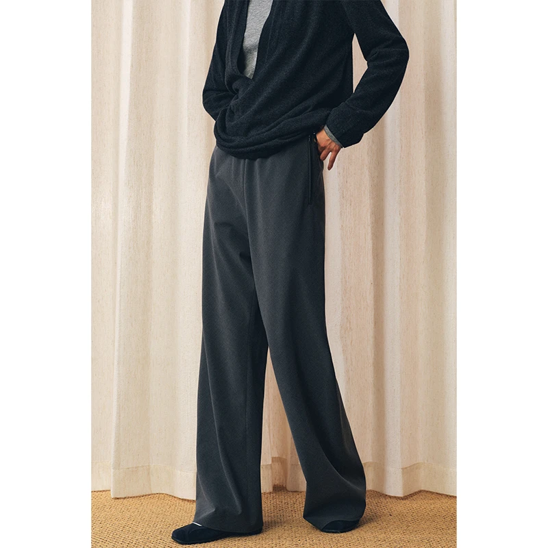 HERLAND她地 垂感宽松直筒休闲裤女简约高级感阔腿裤