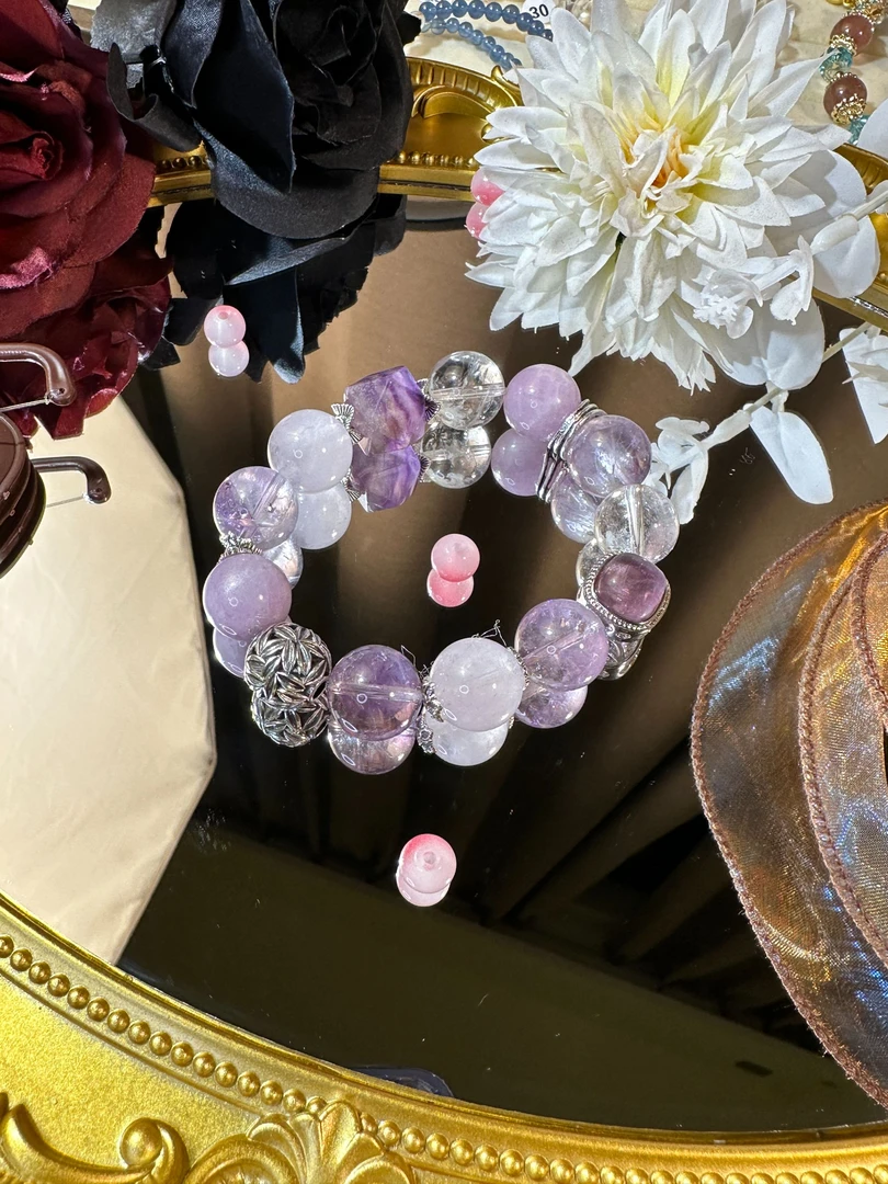 【刹那嫣紫耶耶原创天然手串】紫兔毛14mm+女士单圈手串