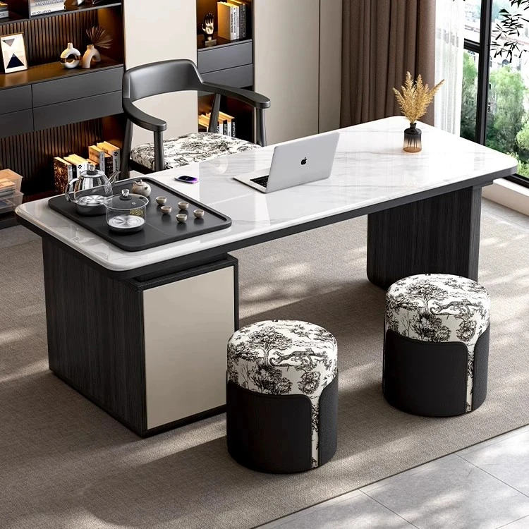 新款超晶石岩板茶桌简约家用客厅实木小户型阳台泡茶一体茶台组合