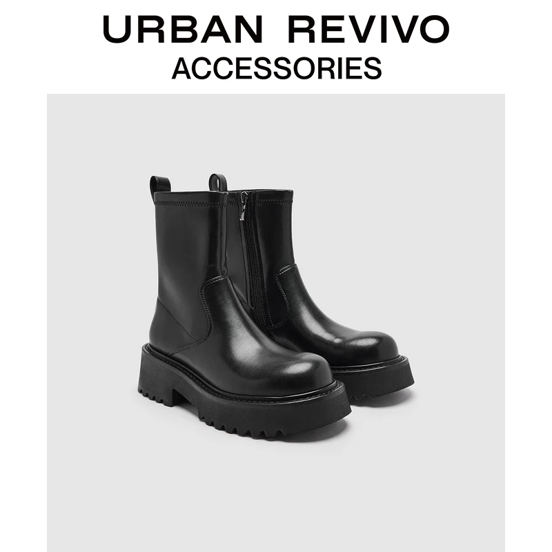 URBAN REVIVO2025冬季新款女士时尚气质厚底中靴UAYS50099