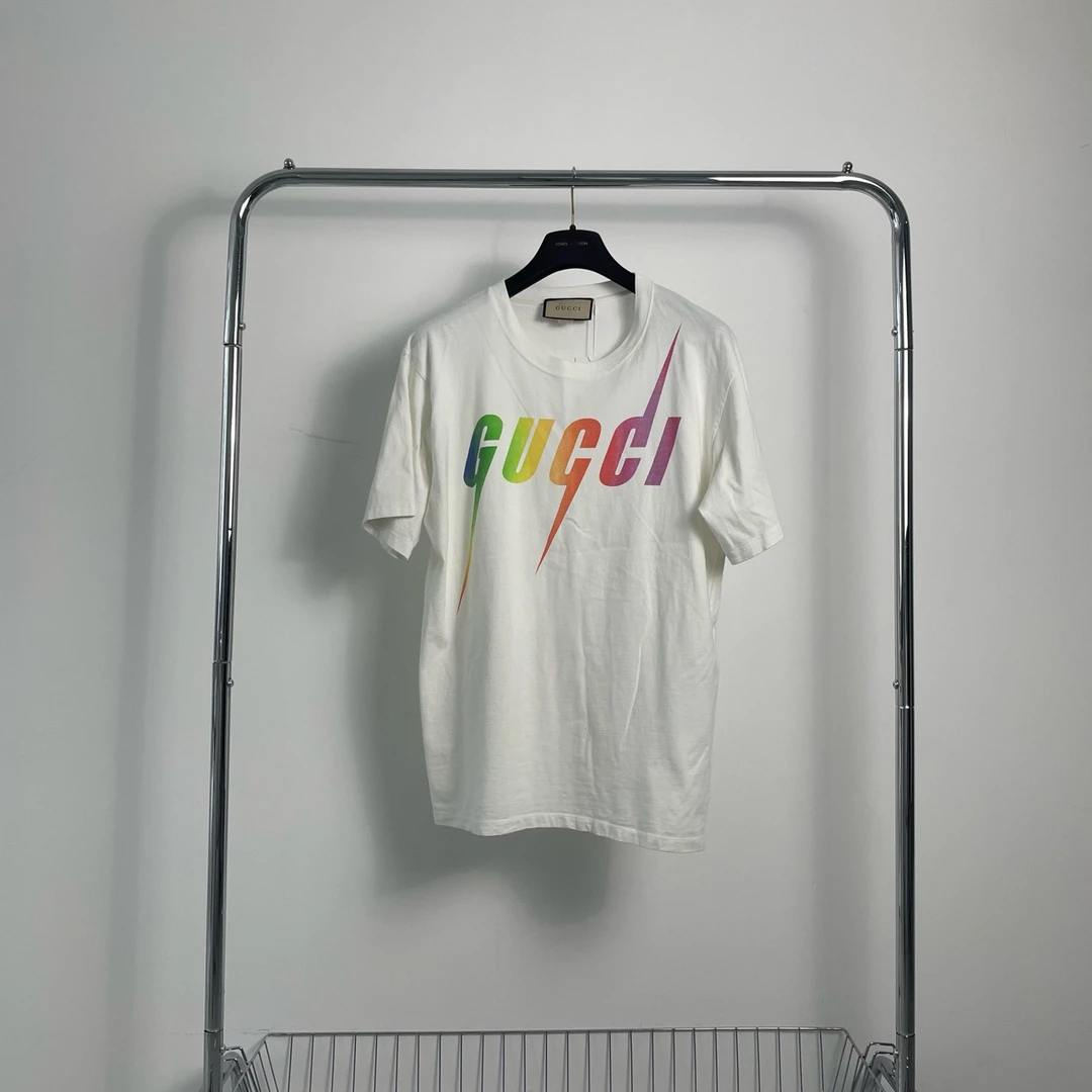 99新 GUCCI/古驰 彩虹闪电 爆款白色短袖 T恤 yy00452 尺码L