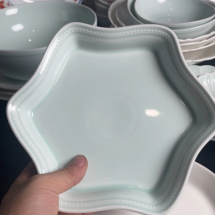 8寸影青六角海星盘