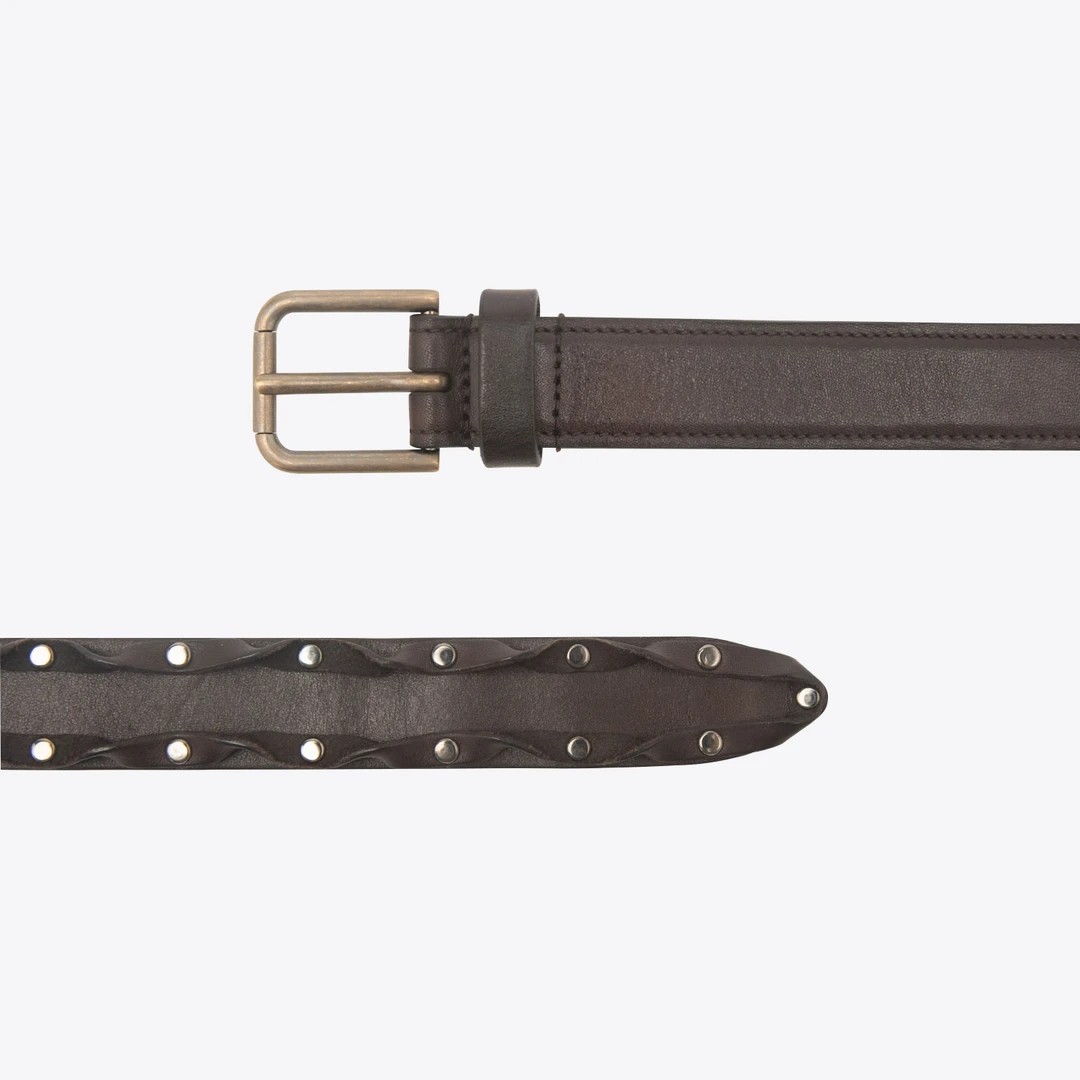 DOLCE GABBANA杜嘉班纳牛皮铆钉纽带窄款男皮带BC3915A1787190