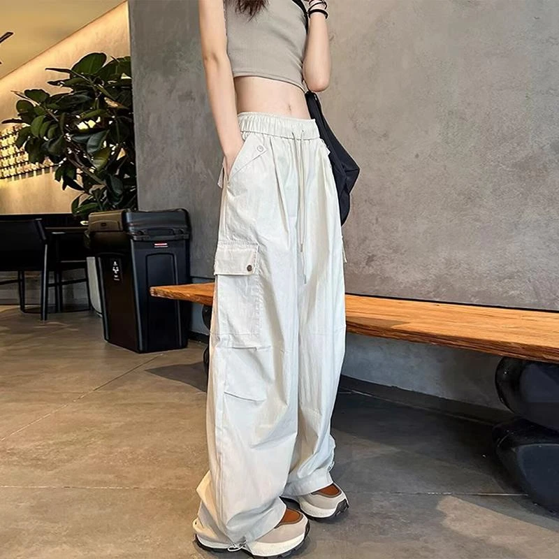 色速干 干工装裤女夏季薄款2025新款高腰美式冰丝运动阔腿气球裤
