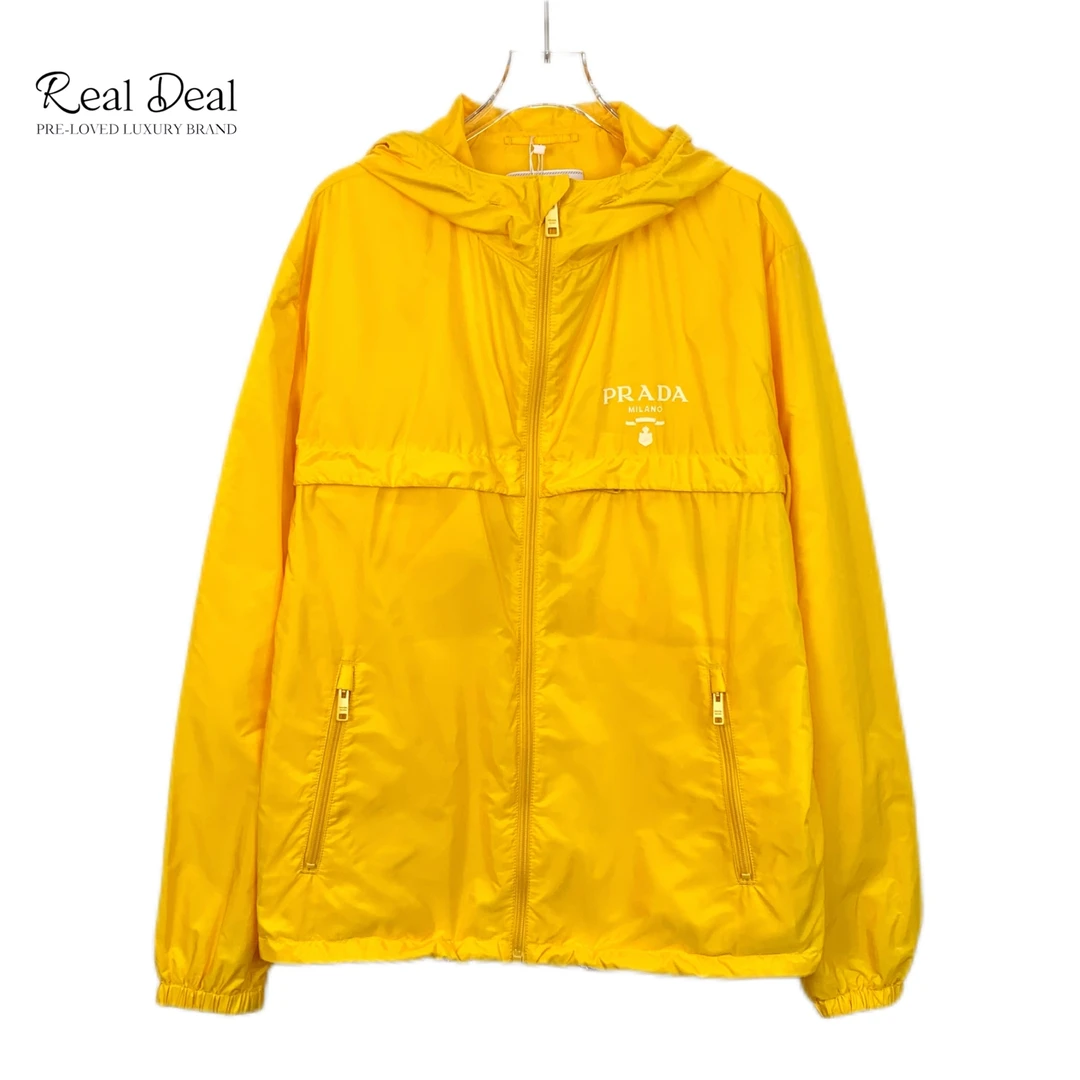95新 Prada/普拉达 H12119 黄色logo字母连帽拉链夹克外套 54