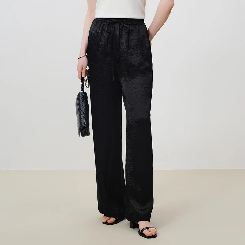 dunnu敦奴夏季新款高腰显瘦垂感阔腿裤醋酸直筒裤女