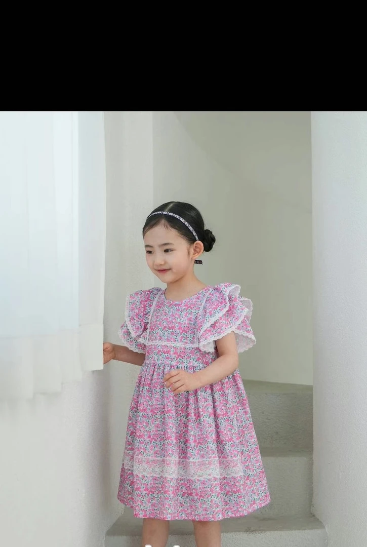 韩国女夏季粉小碎花连衣裙