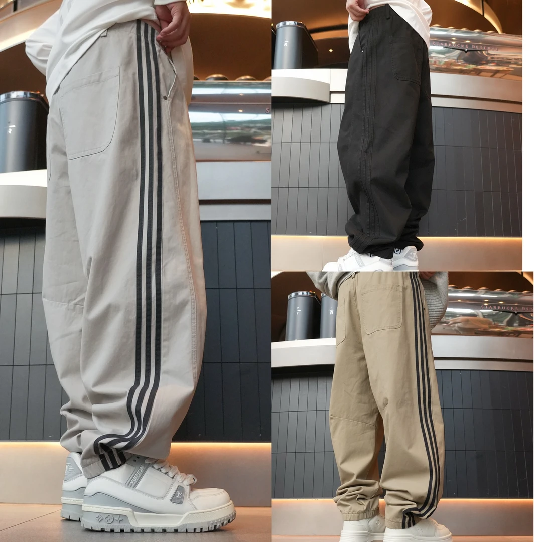 秋上新重磅棉布洗水杠条阔腿束脚休闲裤264