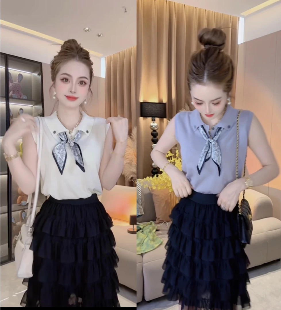 SS.studio/双双:“减龄款”25款高定夏款时尚潮流休闲丝巾短袖上衣