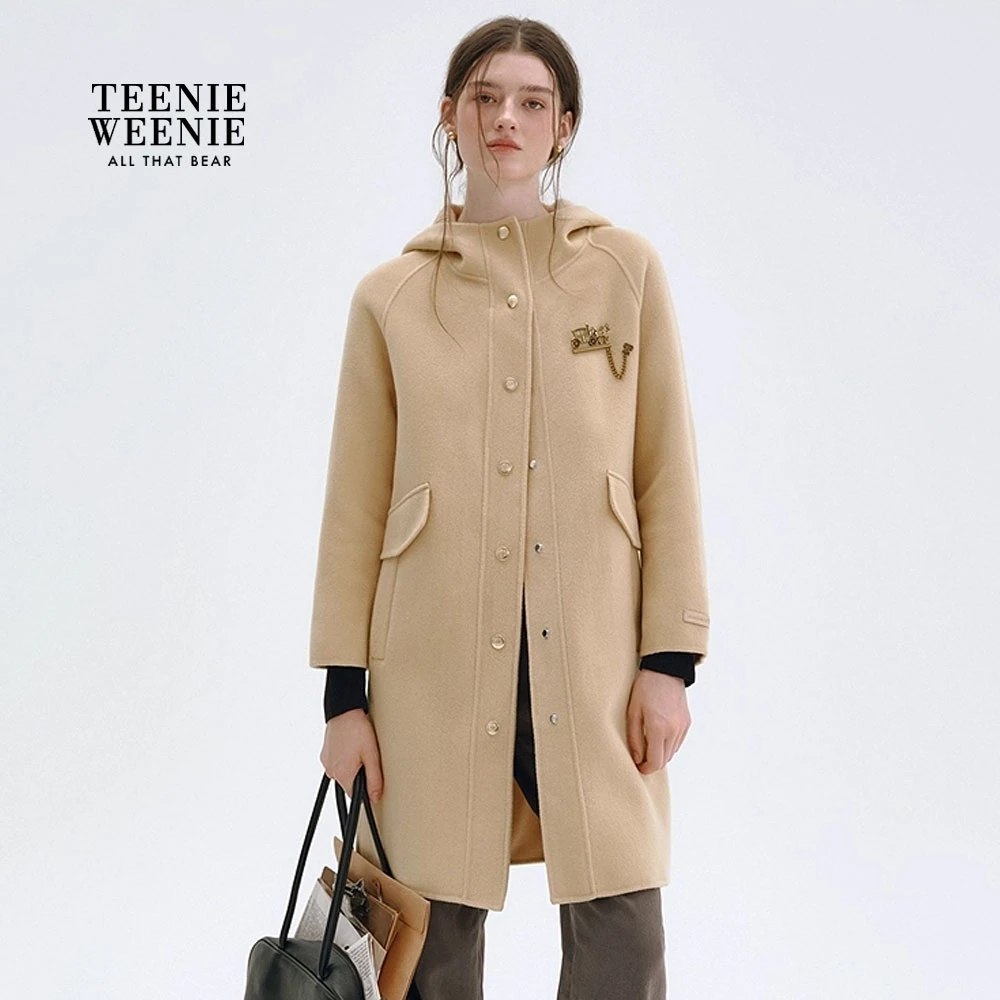 TeenieWeenie小熊女毛呢外套25时髦优雅宽松连帽大衣TTJW258TW8B