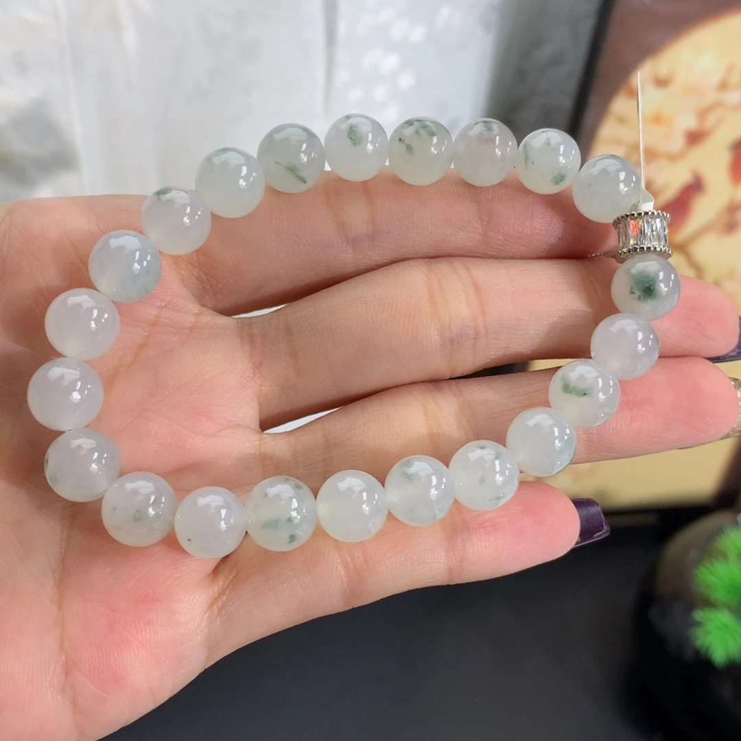 翡翠未镶嵌手串卡8.6冰胶白冰飘花手串