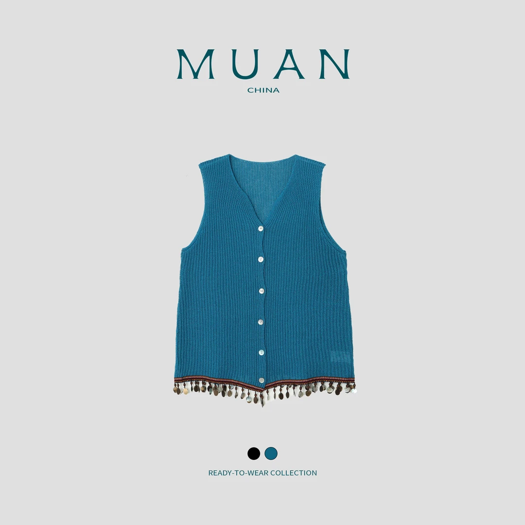 木岸MUAN:《丽江生活背心》定制亨利领针织流苏亮片背心女ZZ-Z25016
