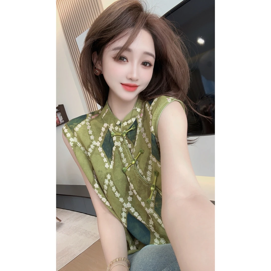 【陈陈私服】洋气小众显白新中式小衫拼色菱格设计感上衣25060504