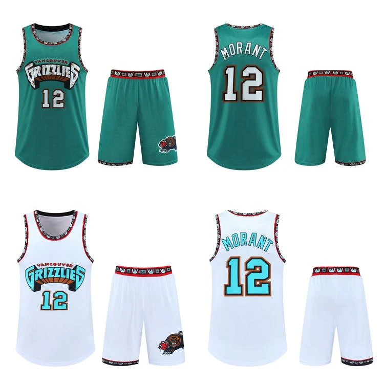 灰熊莫兰特球衣复古12号篮球服套装男成人款学生运动透气速干夏季