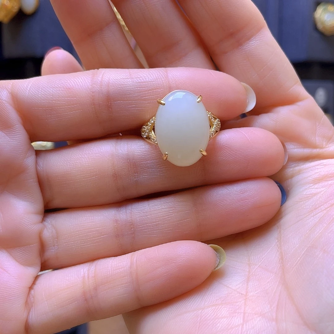 和田玉银S925镀金镶嵌戒指