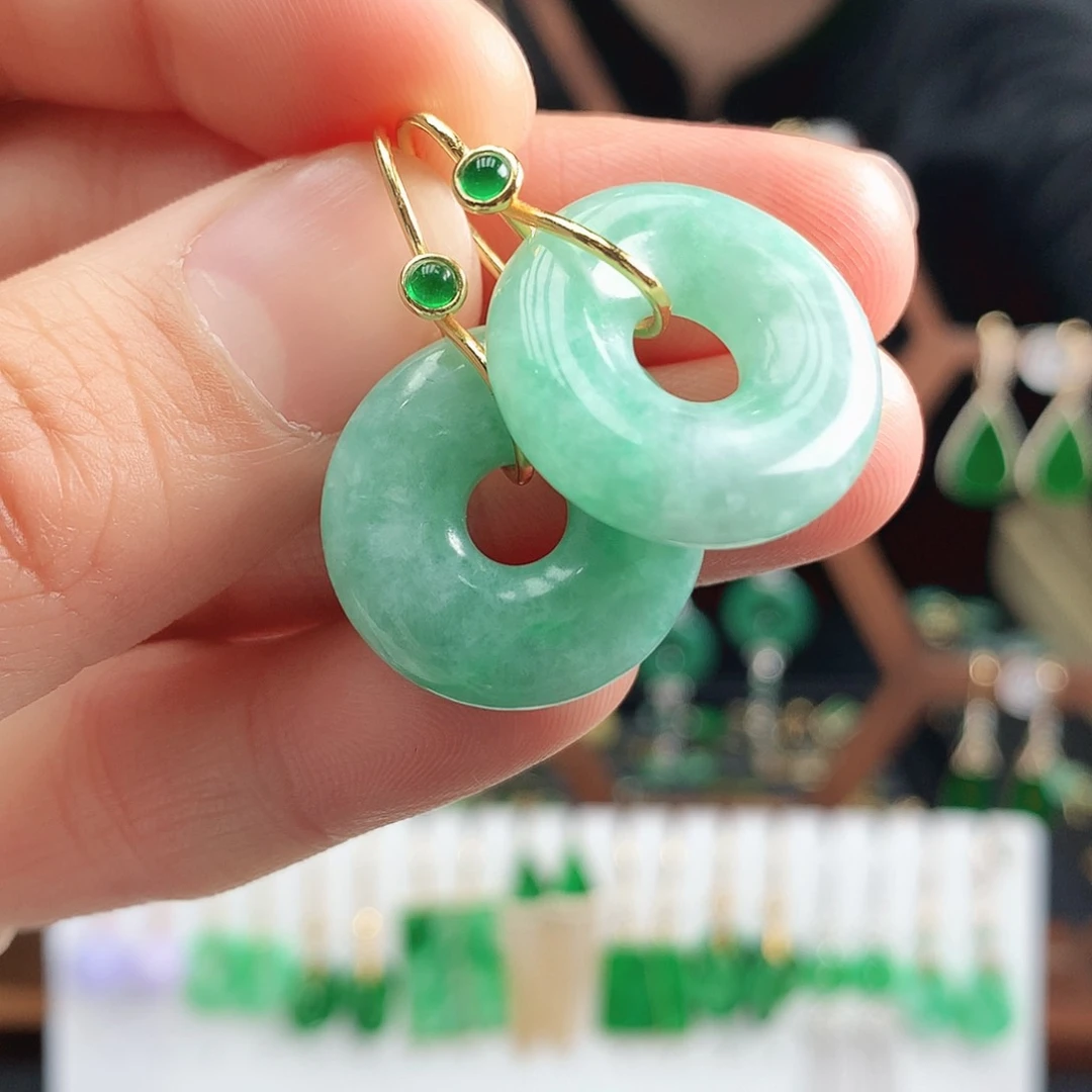 翡翠耳饰银S925镶嵌耳饰