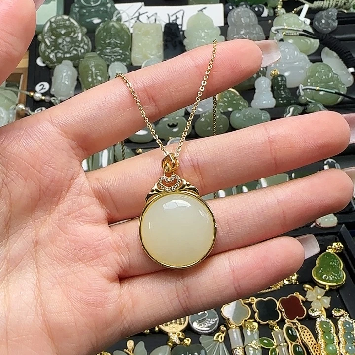 颈饰银S925镶嵌和田玉送链子送绳