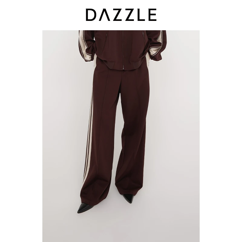 DAZZLE 地素休闲裤2025年春季新款深红色橡筋复古休闲长裤2J1Q417