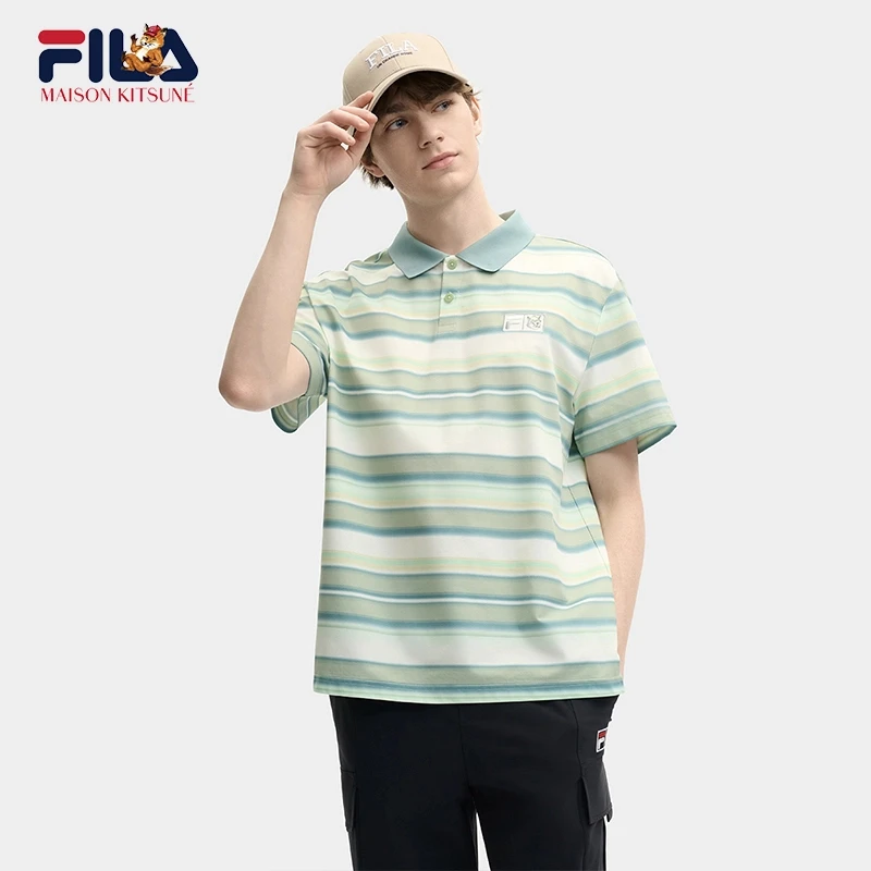 Fila/斐乐X MAISON KITSUNÉ运动男子T恤条纹翻领短袖F11M529107F