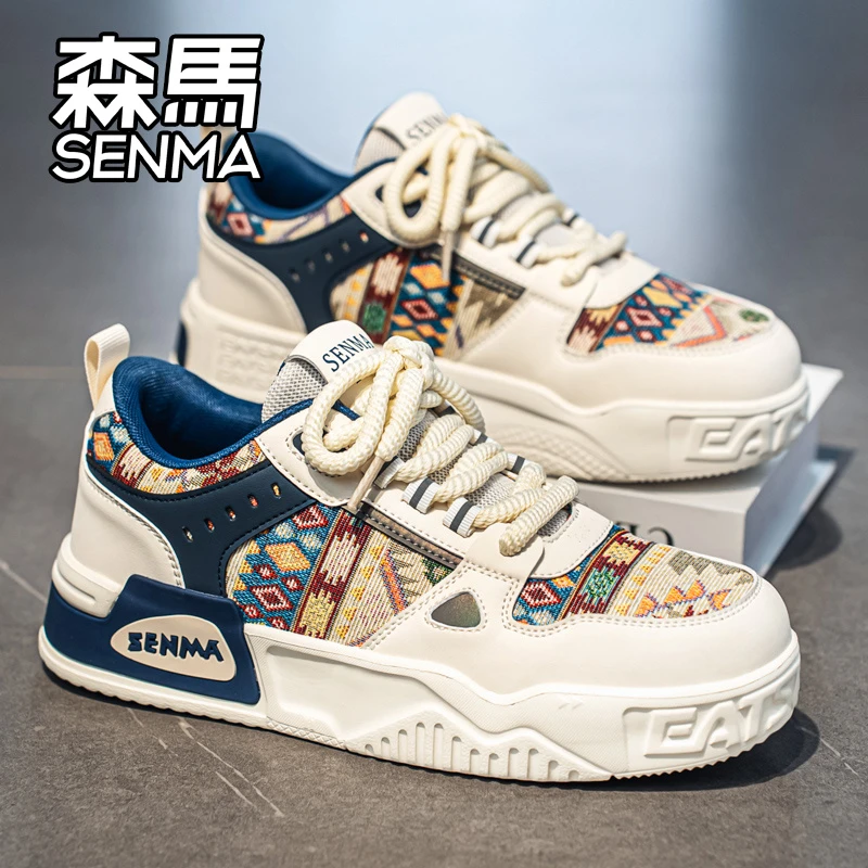 森马男鞋2025秋季新款厚底增高休闲板鞋潮流花布小众百搭小白潮鞋