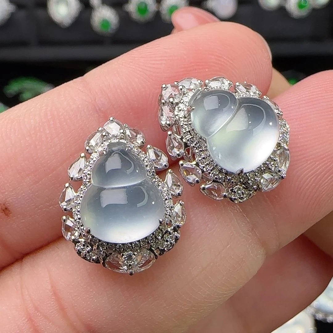 翡翠18K金镶嵌耳饰天然翡翠