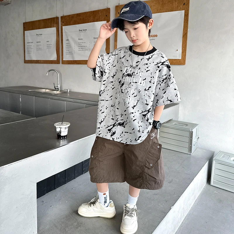 童装男童夏装t恤2025新款儿童短袖夏款中大童套装夏季上衣男孩潮T