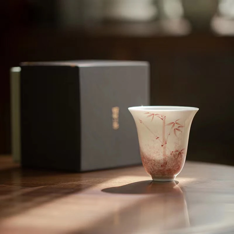 明知山志红竹品茗杯陶瓷茶杯高端主人杯家用手绘泡茶白瓷茶杯色釉