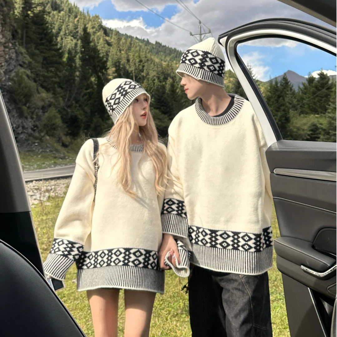 费尔岛提花保暖发热毛针织衫冬季休闲秋季慵懒风情侣