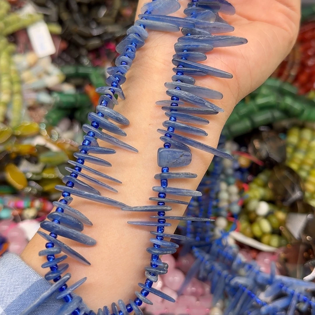 玛瑙/玉髓合金珠宝半成品蓝晶石卡子一条10-12mm