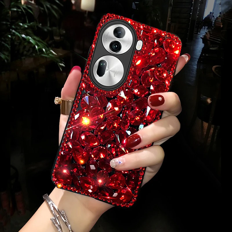 红色满钻适用opporeno11手机壳水钻opporeno11pro全包防摔高级感