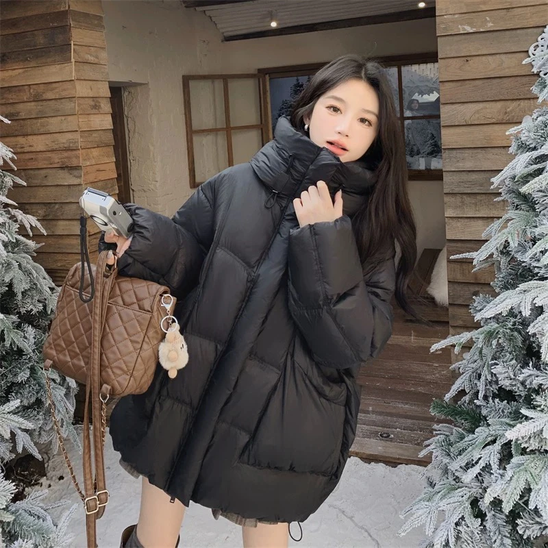 欧货泡芙连帽羽绒服女中长款秋冬气质白鸭绒加厚高级感外套