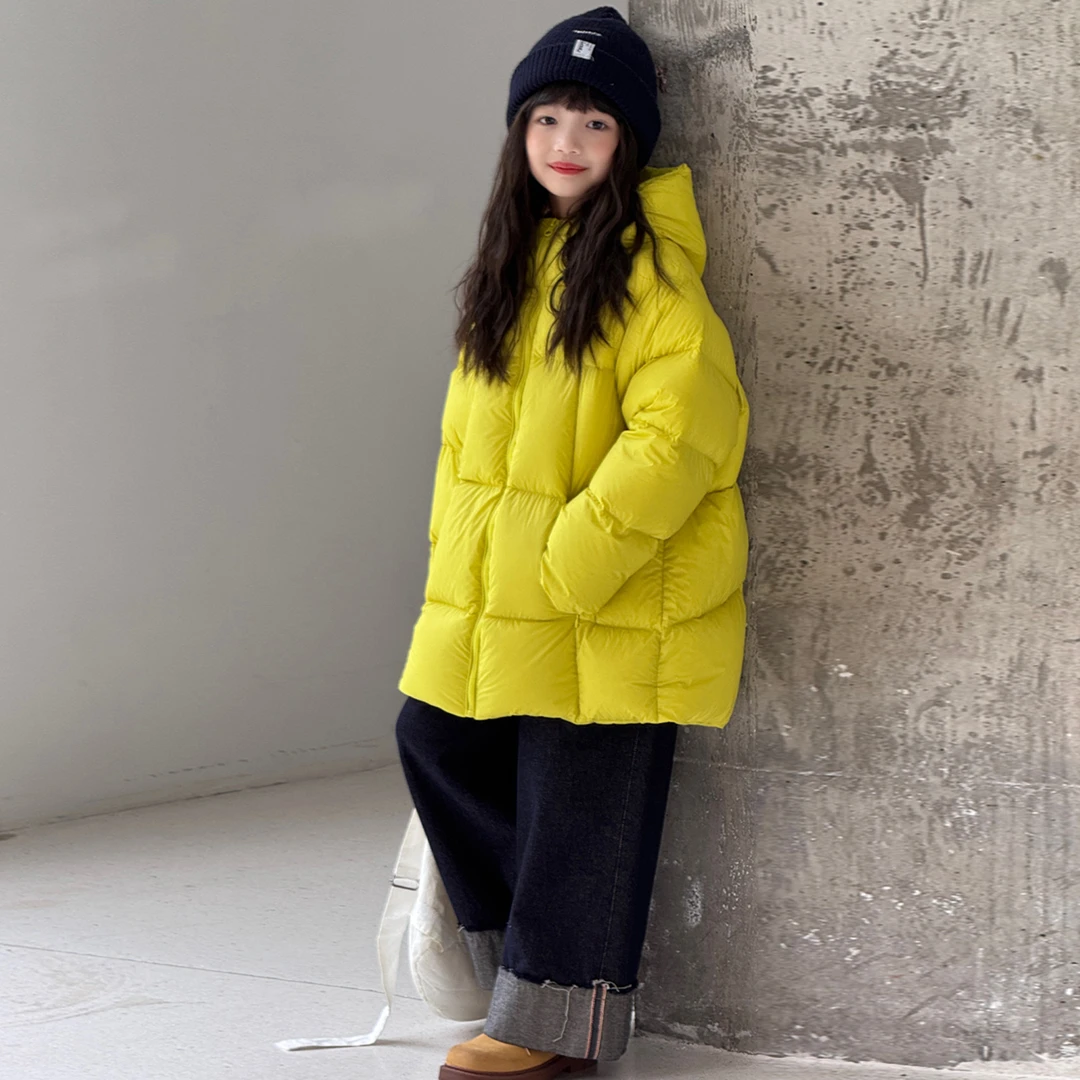 儿童中长款羽绒服韩版新款男童女童中大童加厚连帽白鸭绒泡芙外套